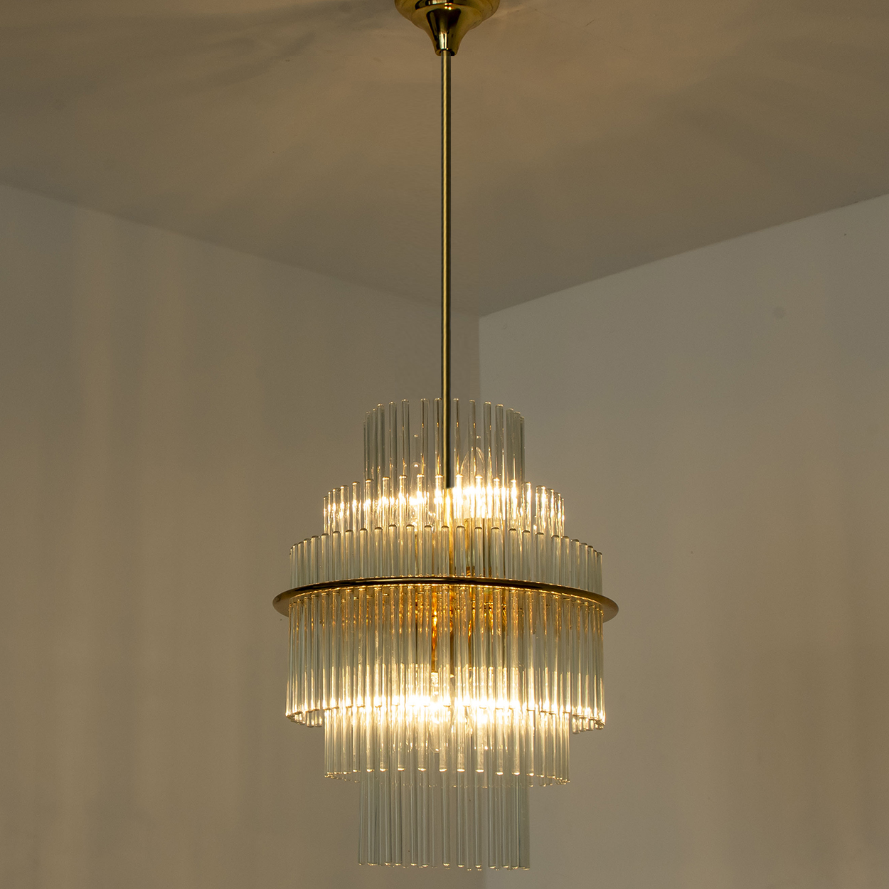 Clear Gold Glass Tube Chandelier by Sciolari, 1970s