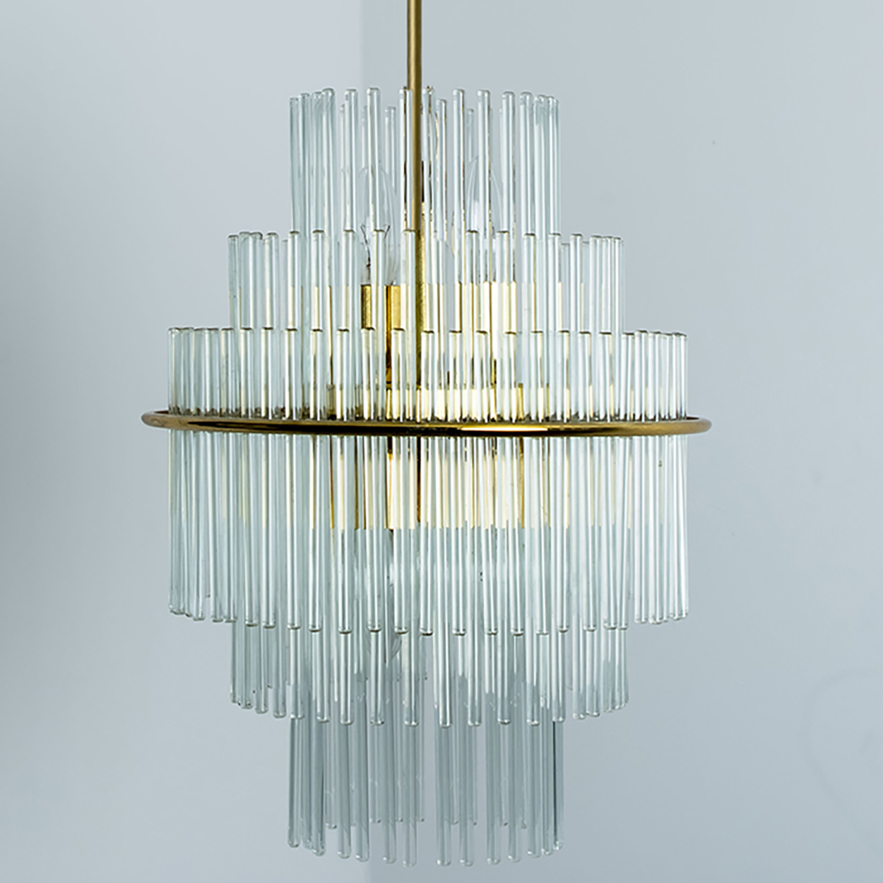 Clear Gold Glass Tube Chandelier by Sciolari, 1970s