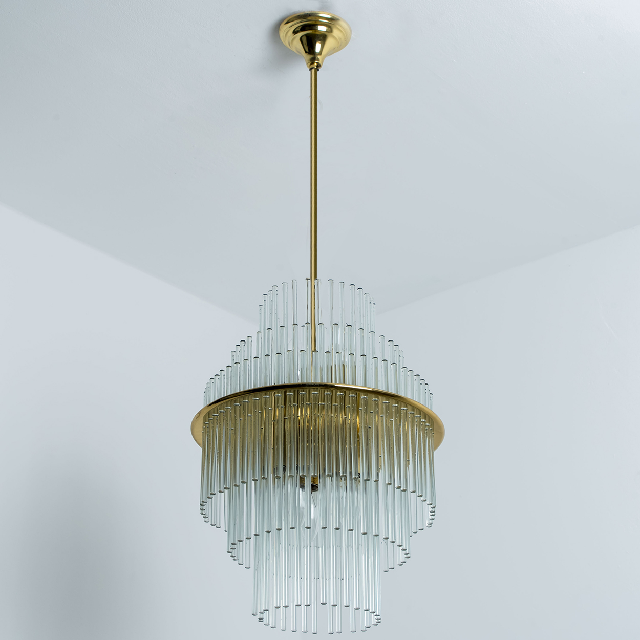 Clear Gold Glass Tube Chandelier by Sciolari, 1970s