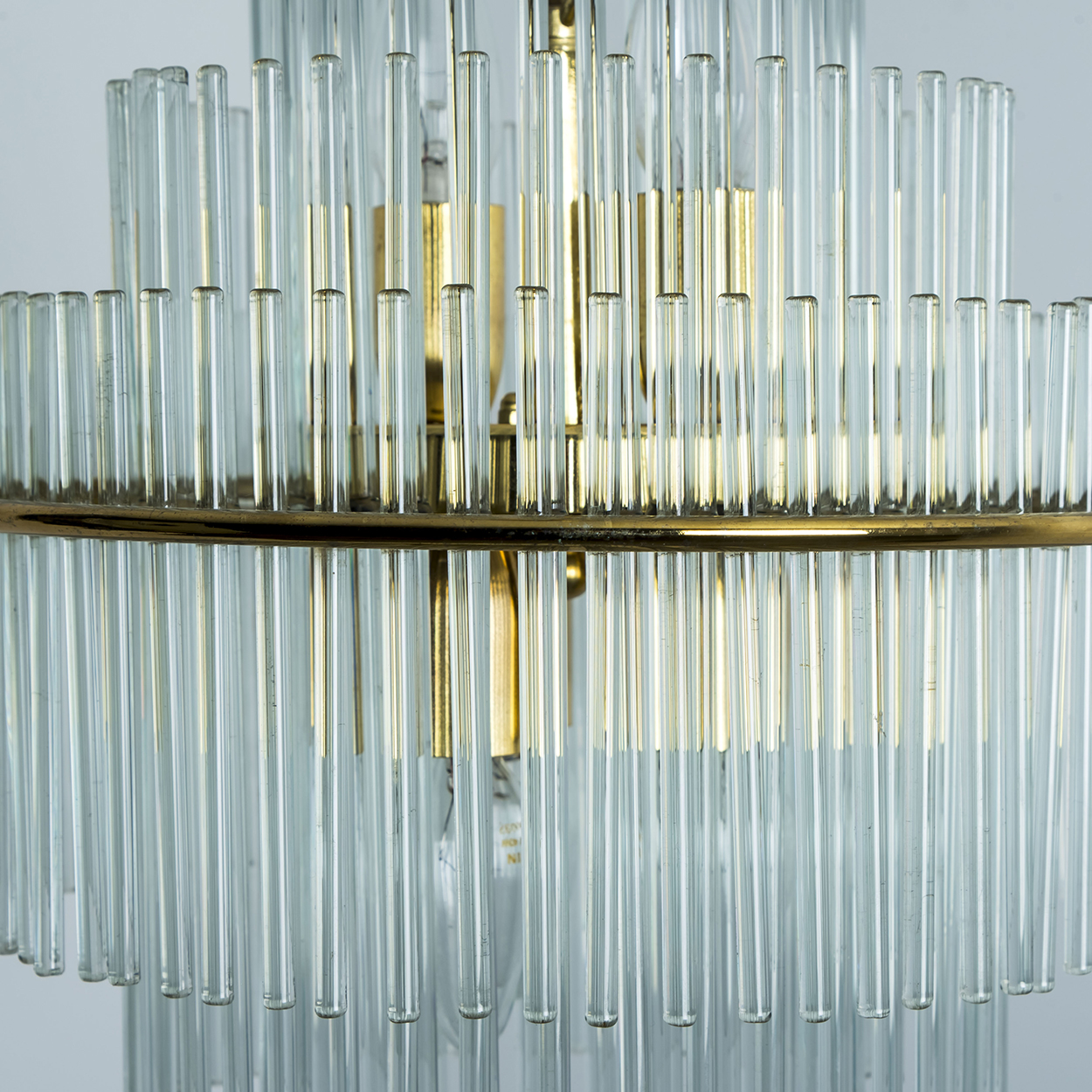 Clear Gold Glass Tube Chandelier by Sciolari, 1970s