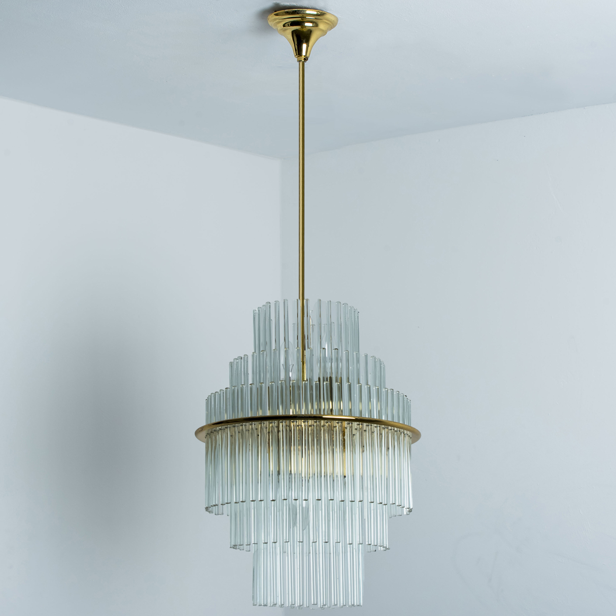 Clear Gold Glass Tube Chandelier by Sciolari, 1970s