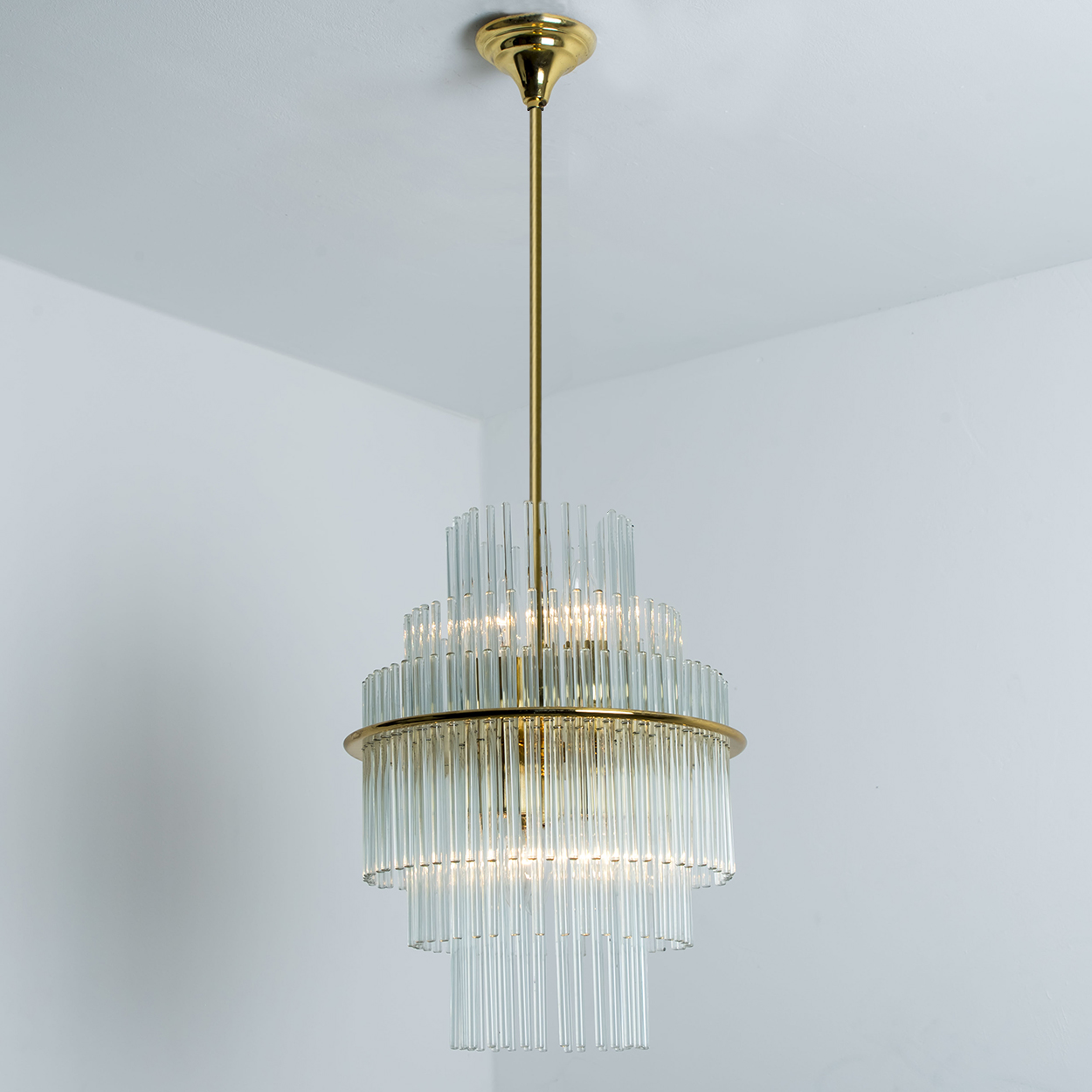 Clear Gold Glass Tube Chandelier by Sciolari, 1970s