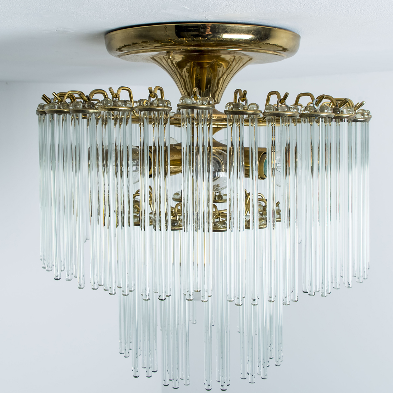 Glass Rod Waterfall Flush Mount Sciolari for Lightolier, Italy 1960