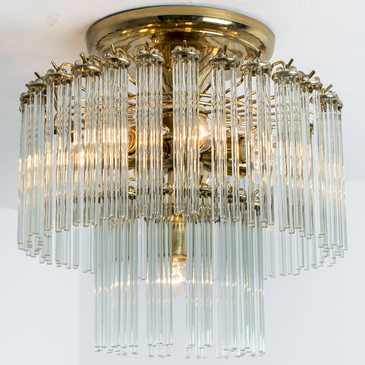 Glass Rod Waterfall Flush Mount Sciolari for Lightolier, Italy 1960