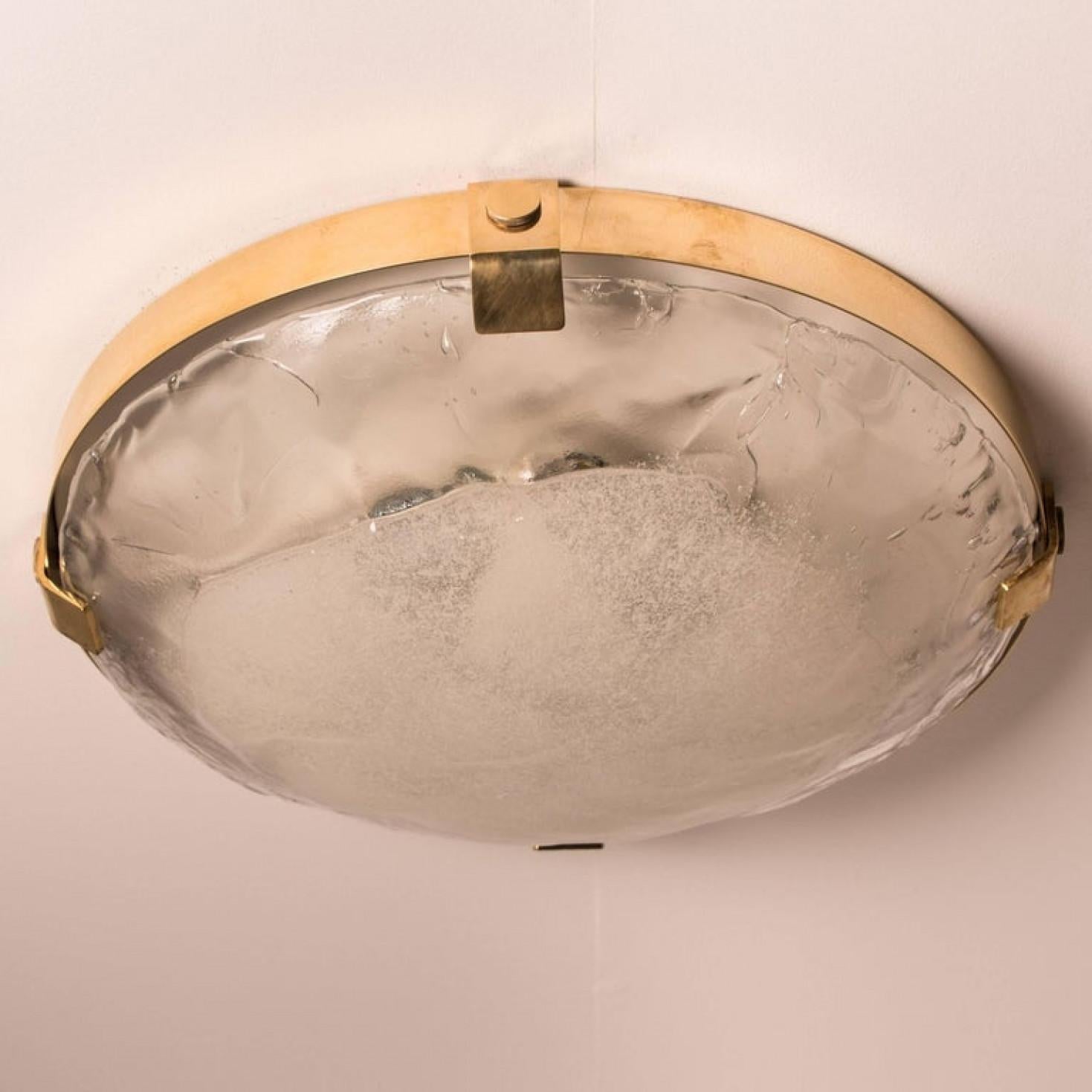 Brass and Murano Glass Flush Mount by J.T. Kalmar, Austria, 1960s