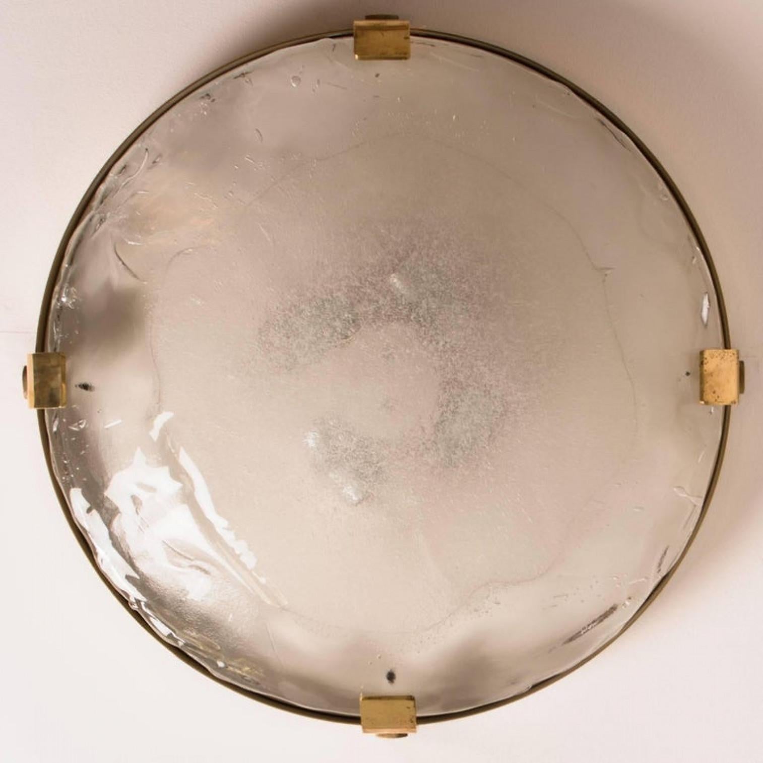 Brass and Murano Glass Flush Mount by J.T. Kalmar, Austria, 1960s