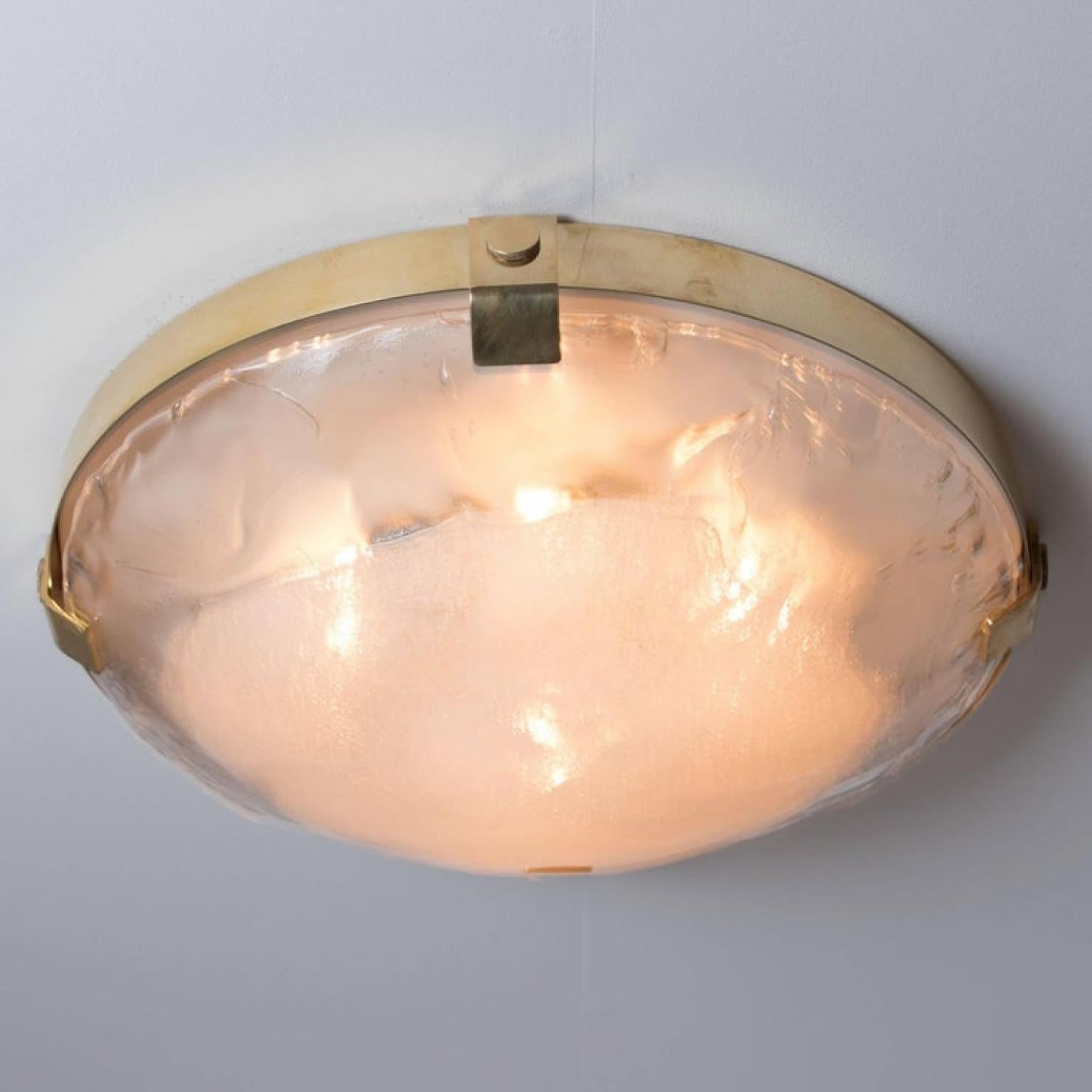 Brass and Murano Glass Flush Mount by J.T. Kalmar, Austria, 1960s