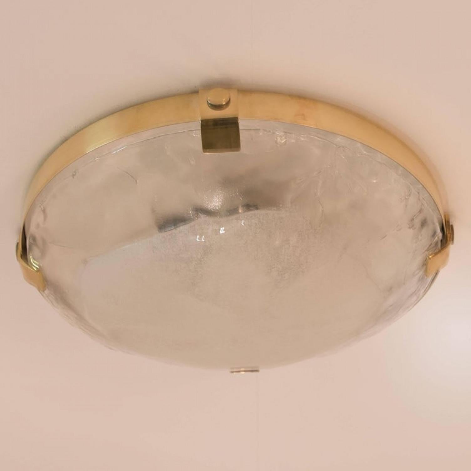 Brass and Murano Glass Flush Mount by J.T. Kalmar, Austria, 1960s