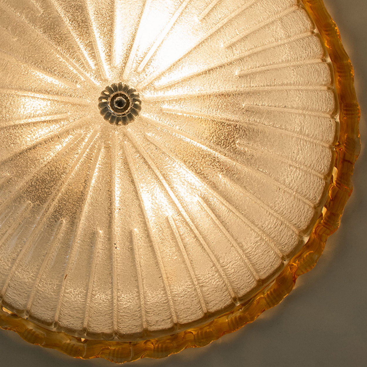 Flush Mount with Ochre and Clear Murano Glass by Barovier & Toso, Italy