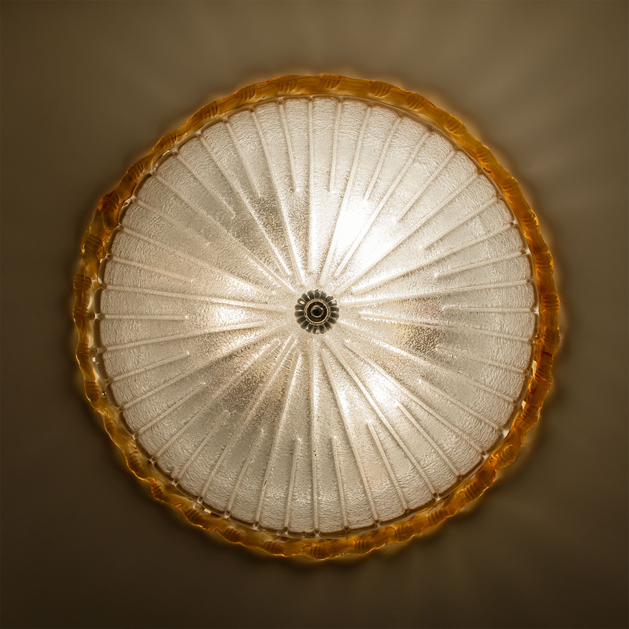 Flush Mount with Ochre and Clear Murano Glass by Barovier & Toso, Italy