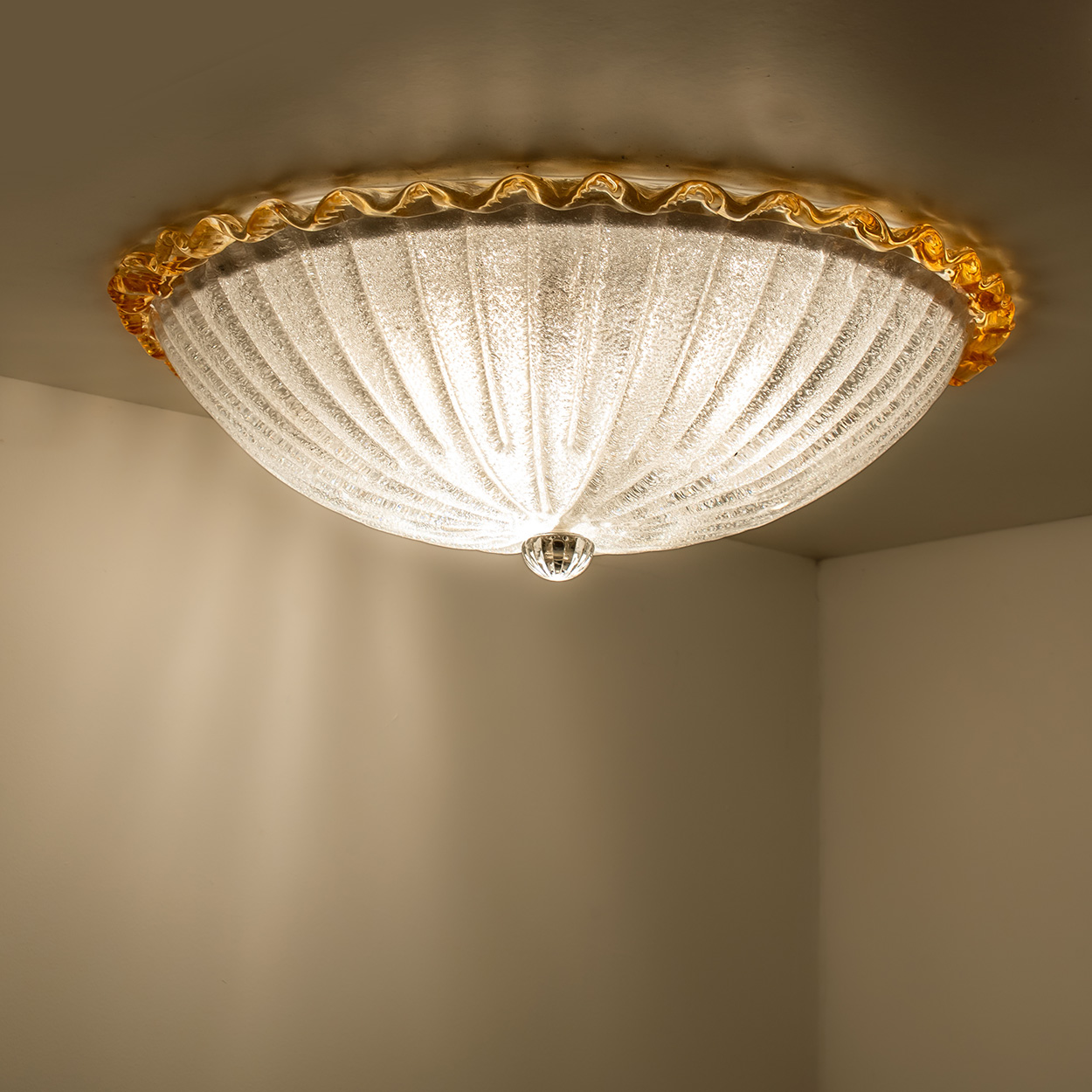 Flush Mount with Ochre and Clear Murano Glass by Barovier & Toso, Italy