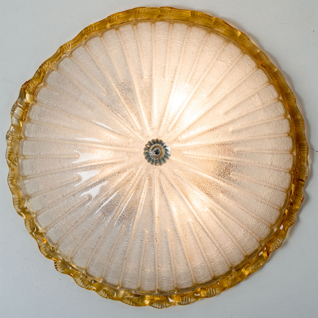 Flush Mount with Ochre and Clear Murano Glass by Barovier & Toso, Italy