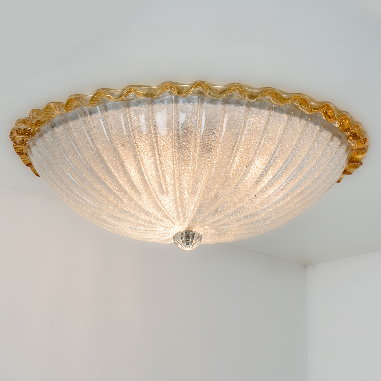 Flush Mount with Ochre and Clear Murano Glass by Barovier & Toso, Italy