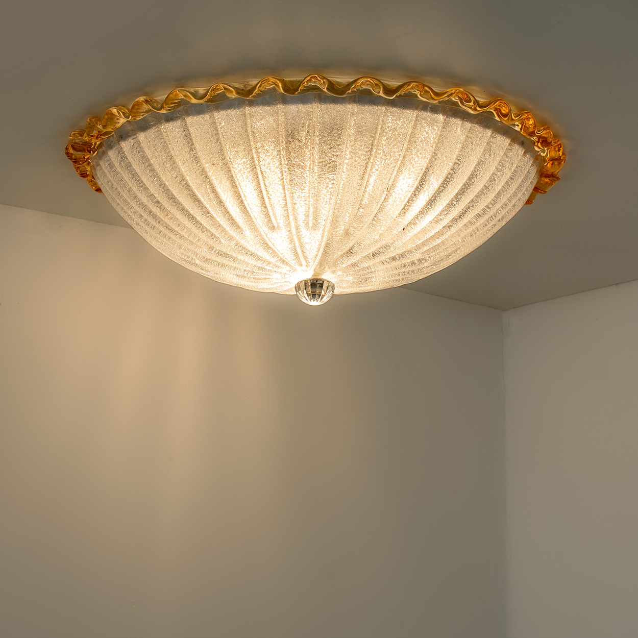 Flush Mount with Ochre and Clear Murano Glass by Barovier & Toso, Italy