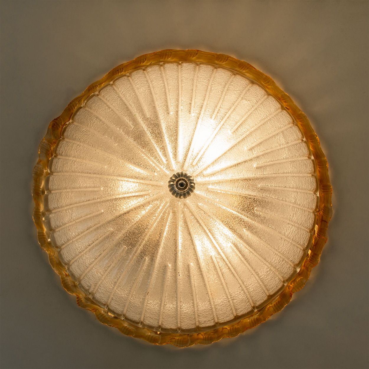 Flush Mount with Ochre and Clear Murano Glass by Barovier & Toso, Italy