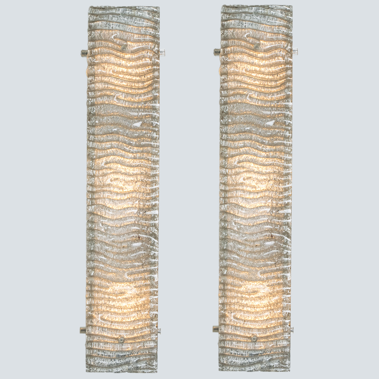 Several XL Structured Kaiser Glass and White Metal Wall Lights