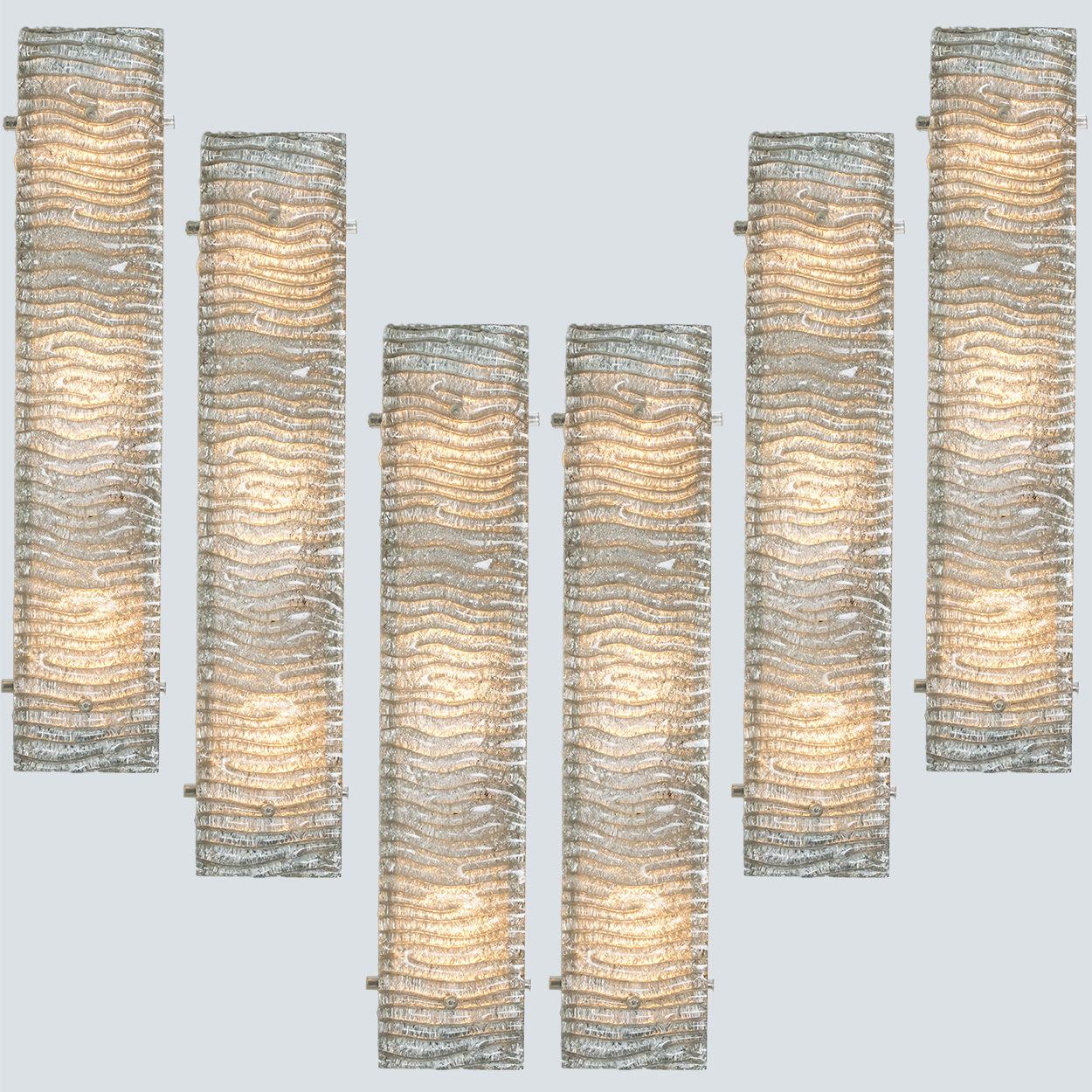 Several XL Structured Kaiser Glass and White Metal Wall Lights