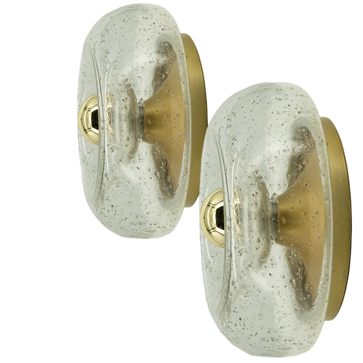 Pair of Beautiful Brass Glass Flush Mount by Doria Leuchten, Germany 1970