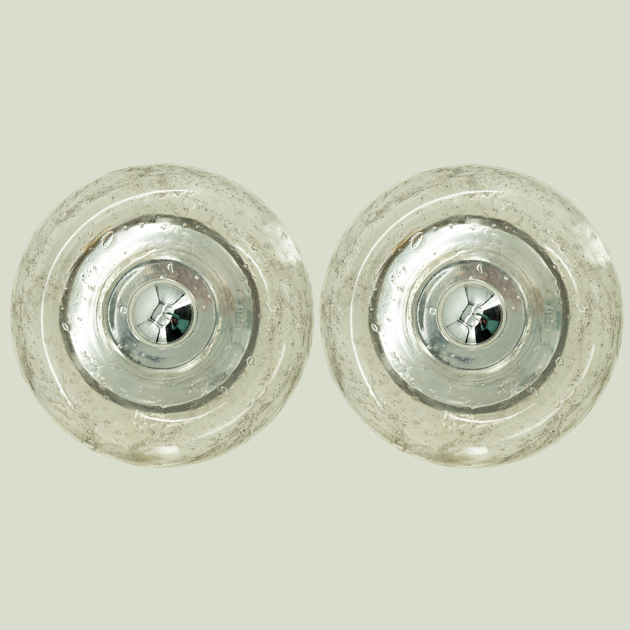 Pair of Beautiful Chrome Glass Flush Mount by Doria Leuchten, Germany 1970