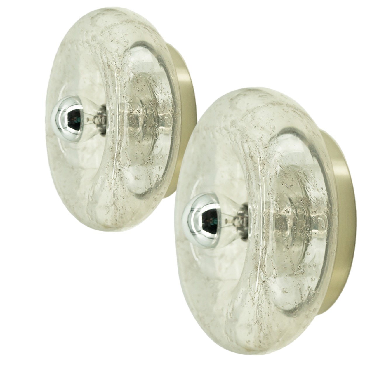 Pair of Beautiful Chrome Glass Flush Mount by Doria Leuchten, Germany 1970