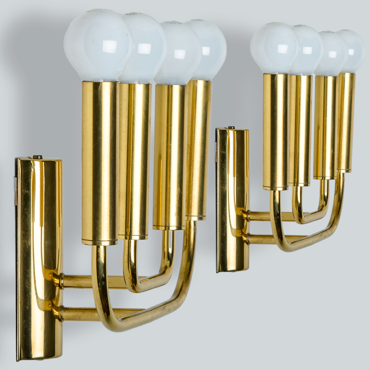 Pair of Brass Wall Lights in the Style of Florian Schulz, Germany