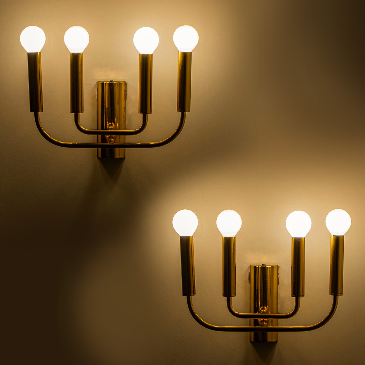 Pair of Brass Wall Lights in the Style of Florian Schulz, Germany