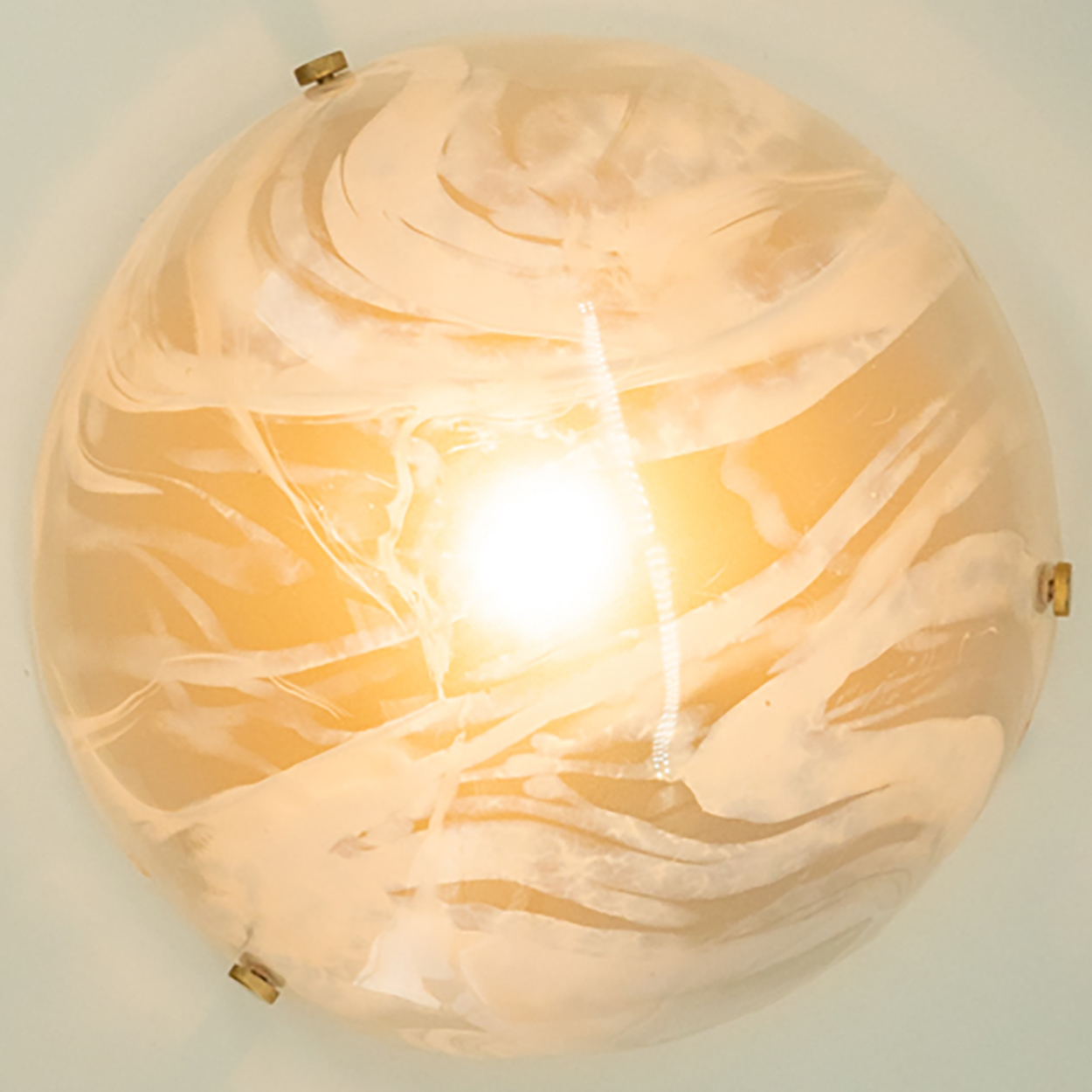 Round White Smoked Marbled Glass Flush Mount by Hillebrand, Germany, 1960s