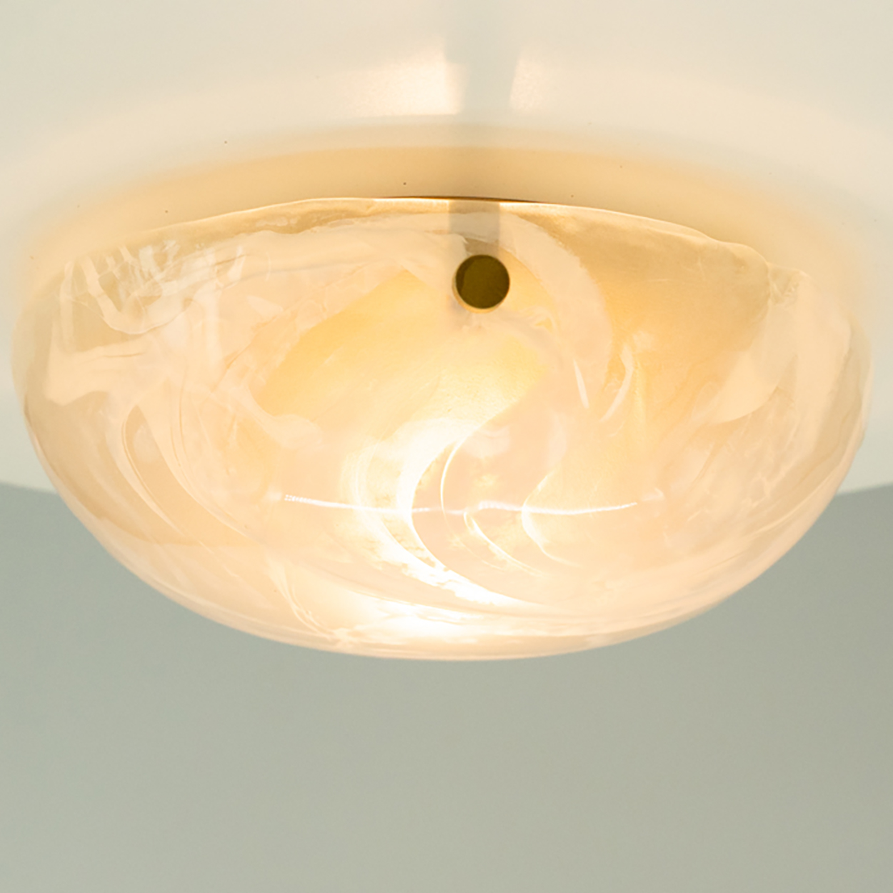 Round White Smoked Marbled Glass Flush Mount by Hillebrand, Germany, 1960s