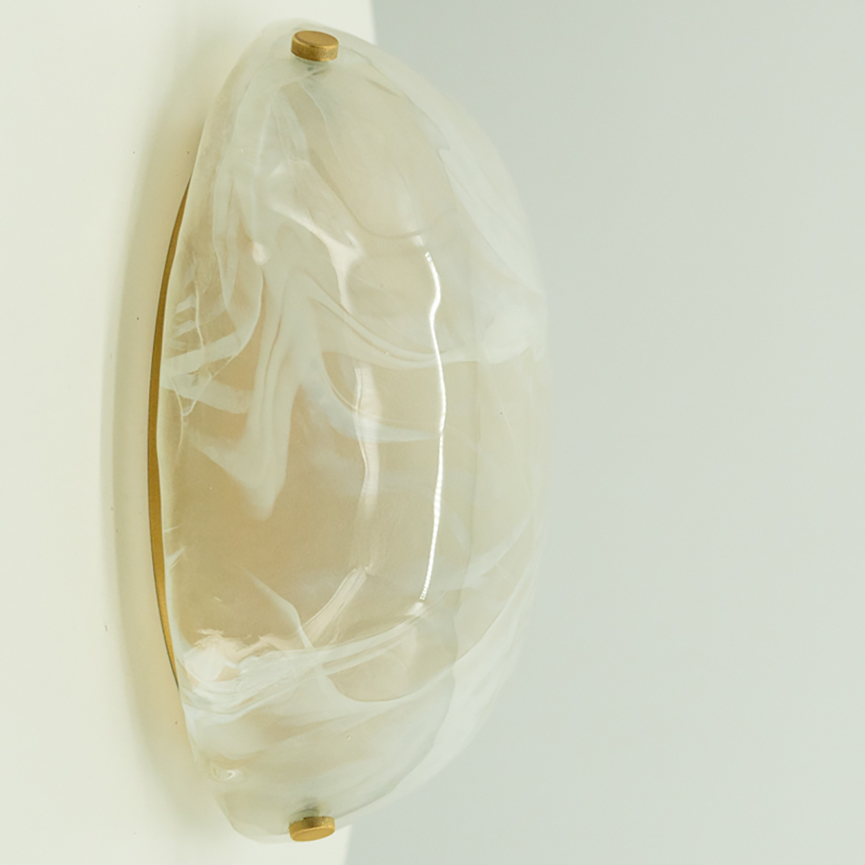 Round White Smoked Marbled Glass Flush Mount by Hillebrand, Germany, 1960s