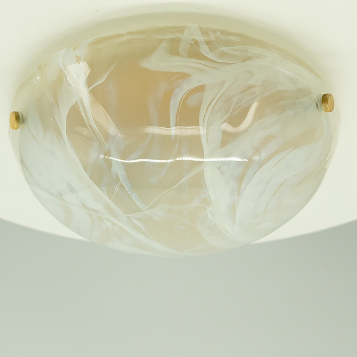 Round White Smoked Marbled Glass Flush Mount by Hillebrand, Germany, 1960s