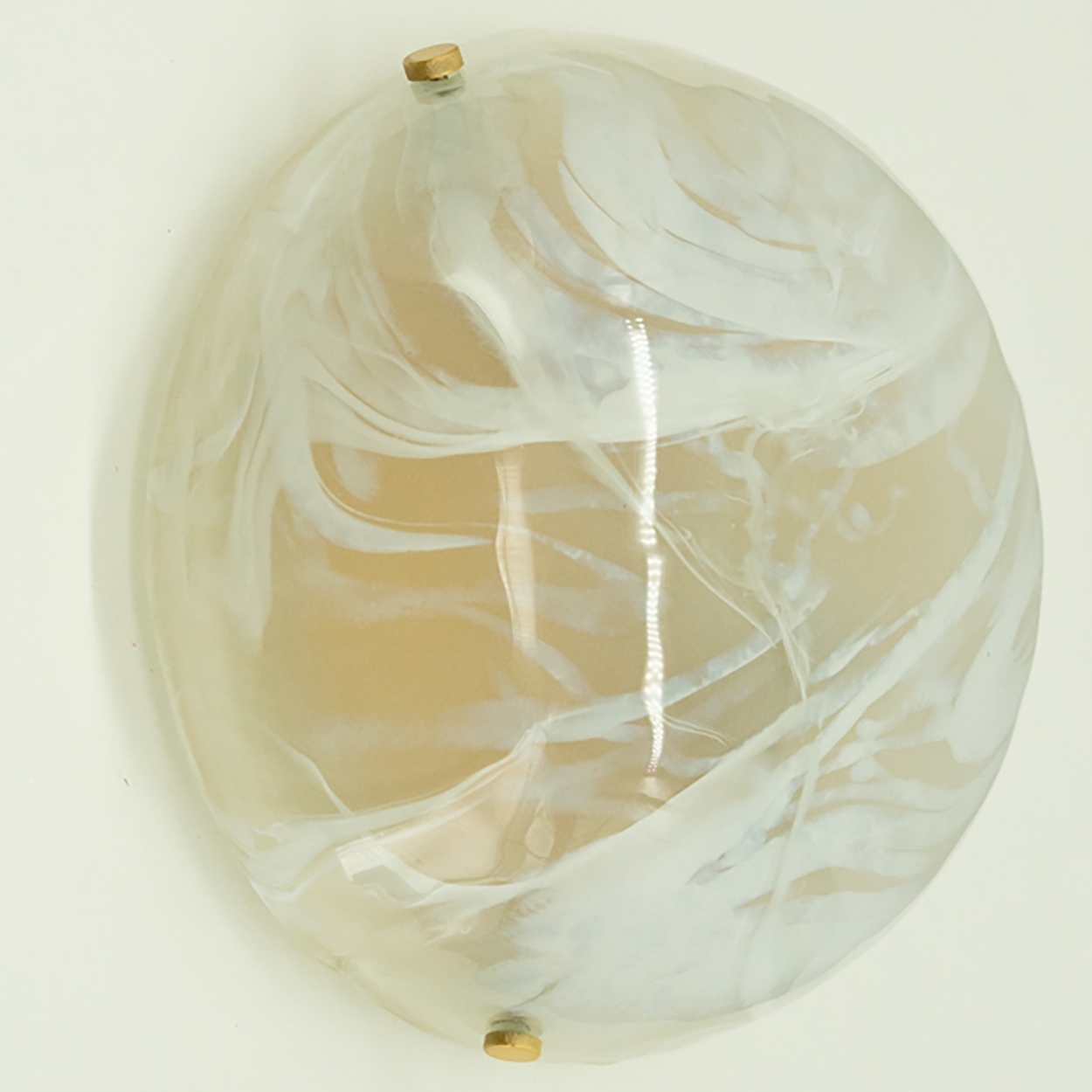 Round White Smoked Marbled Glass Flush Mount by Hillebrand, Germany, 1960s