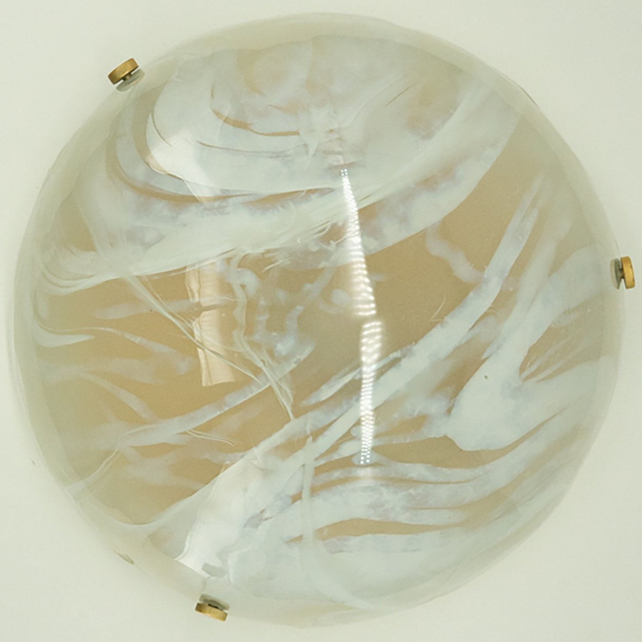 Round White Smoked Marbled Glass Flush Mount by Hillebrand, Germany, 1960s