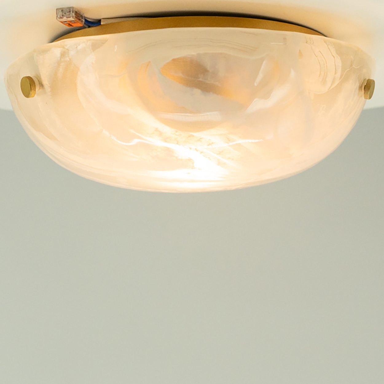 Round White Smoked Marbled Glass Flush Mount by Hillebrand, Germany, 1960s