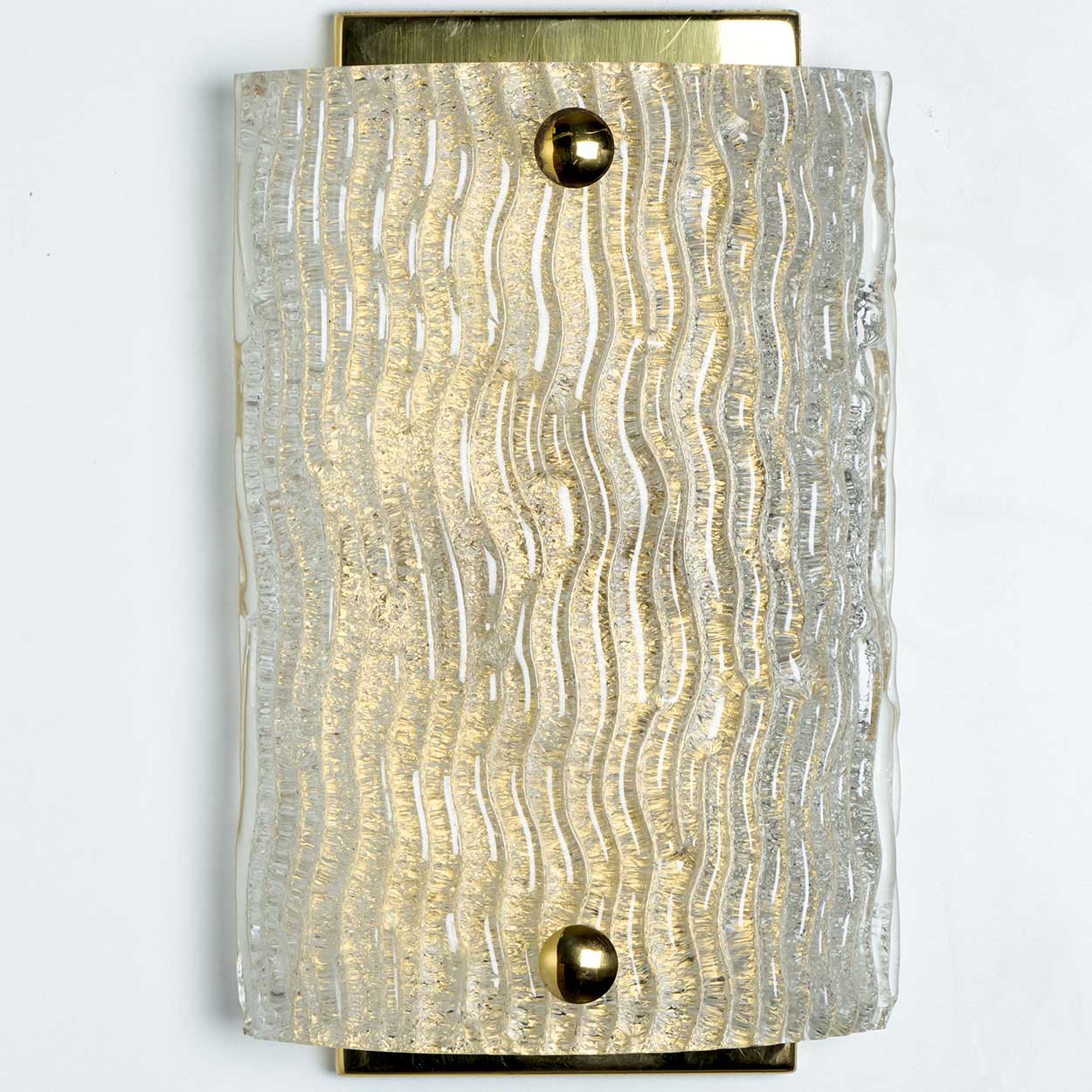 1 of the 4 Waved Glass Gold Wall Lights Kalmar, 1970s