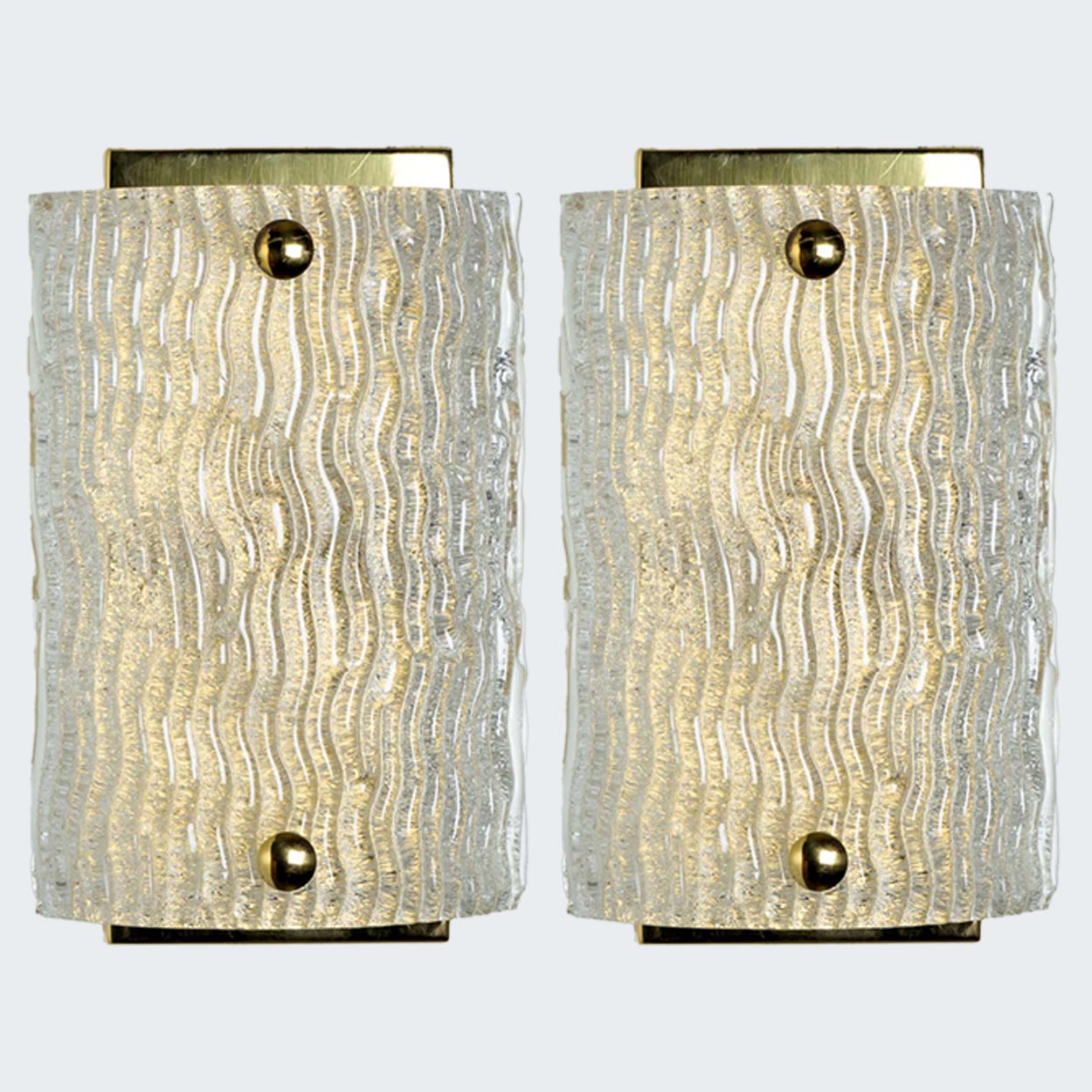 1 of the 4 Waved Glass Gold Wall Lights Kalmar, 1970s