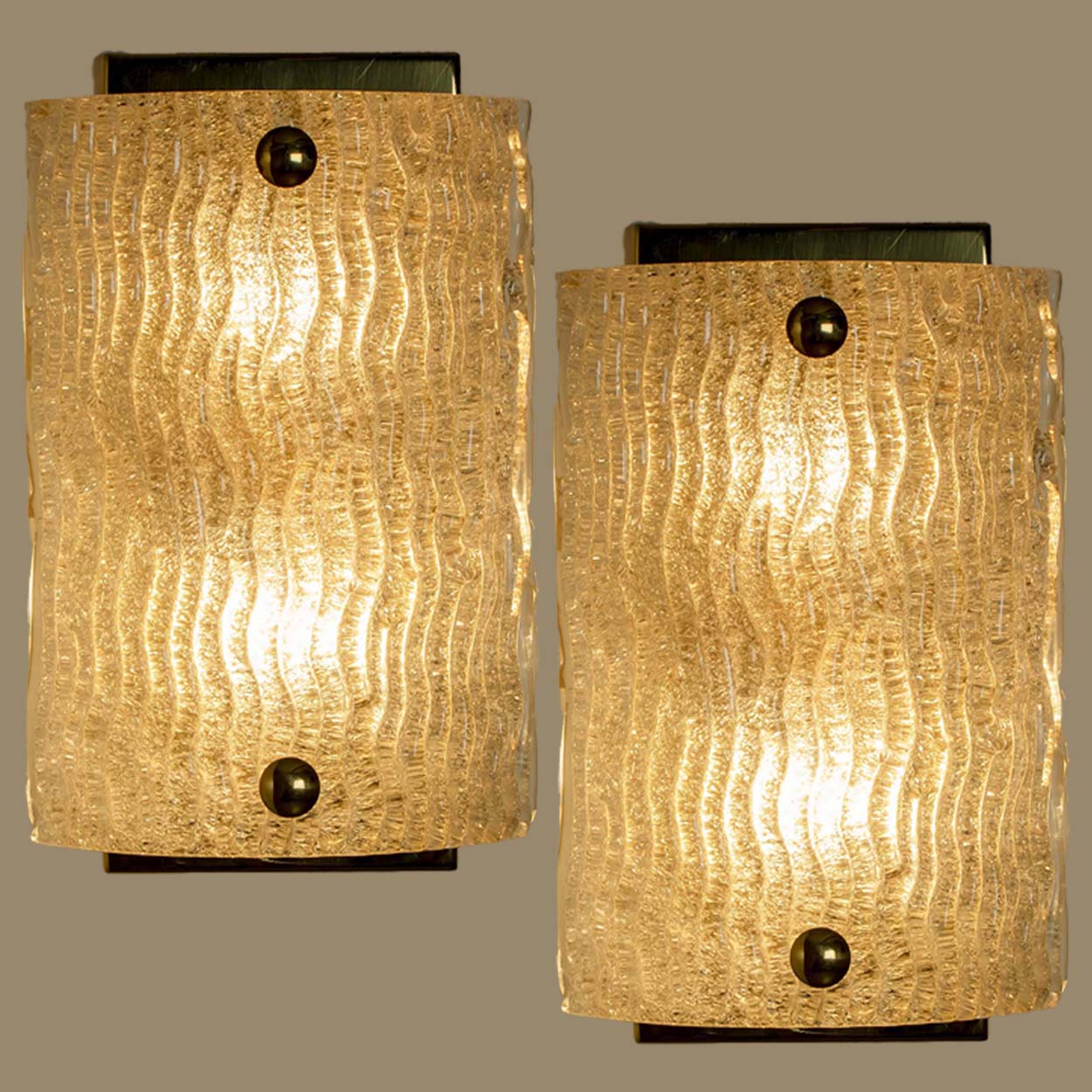 1 of the 4 Waved Glass Gold Wall Lights Kalmar, 1970s