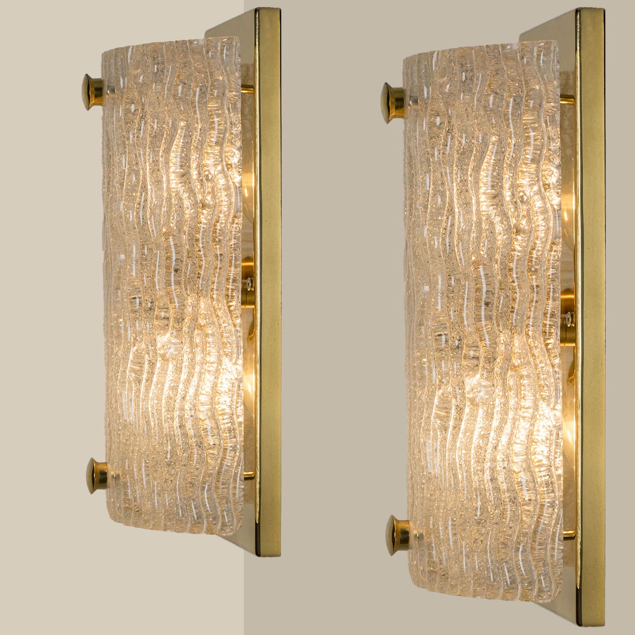 1 of the 4 Waved Glass Gold Wall Lights Kalmar, 1970s