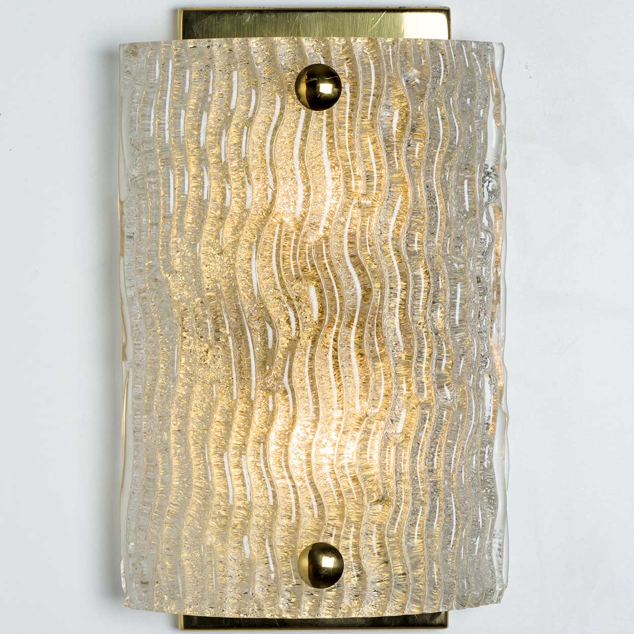 1 of the 4 Waved Glass Gold Wall Lights Kalmar, 1970s