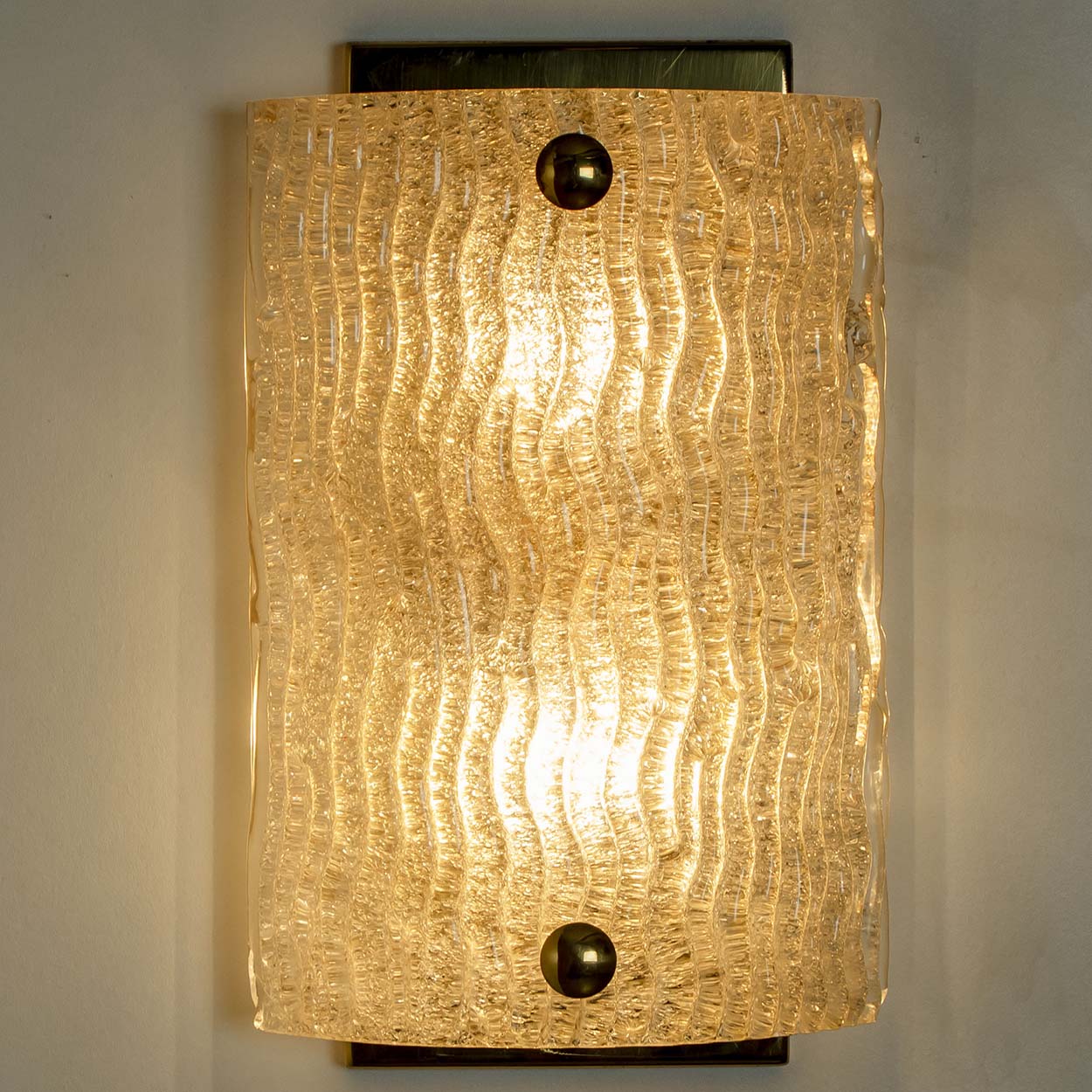 1 of the 4 Waved Glass Gold Wall Lights Kalmar, 1970s