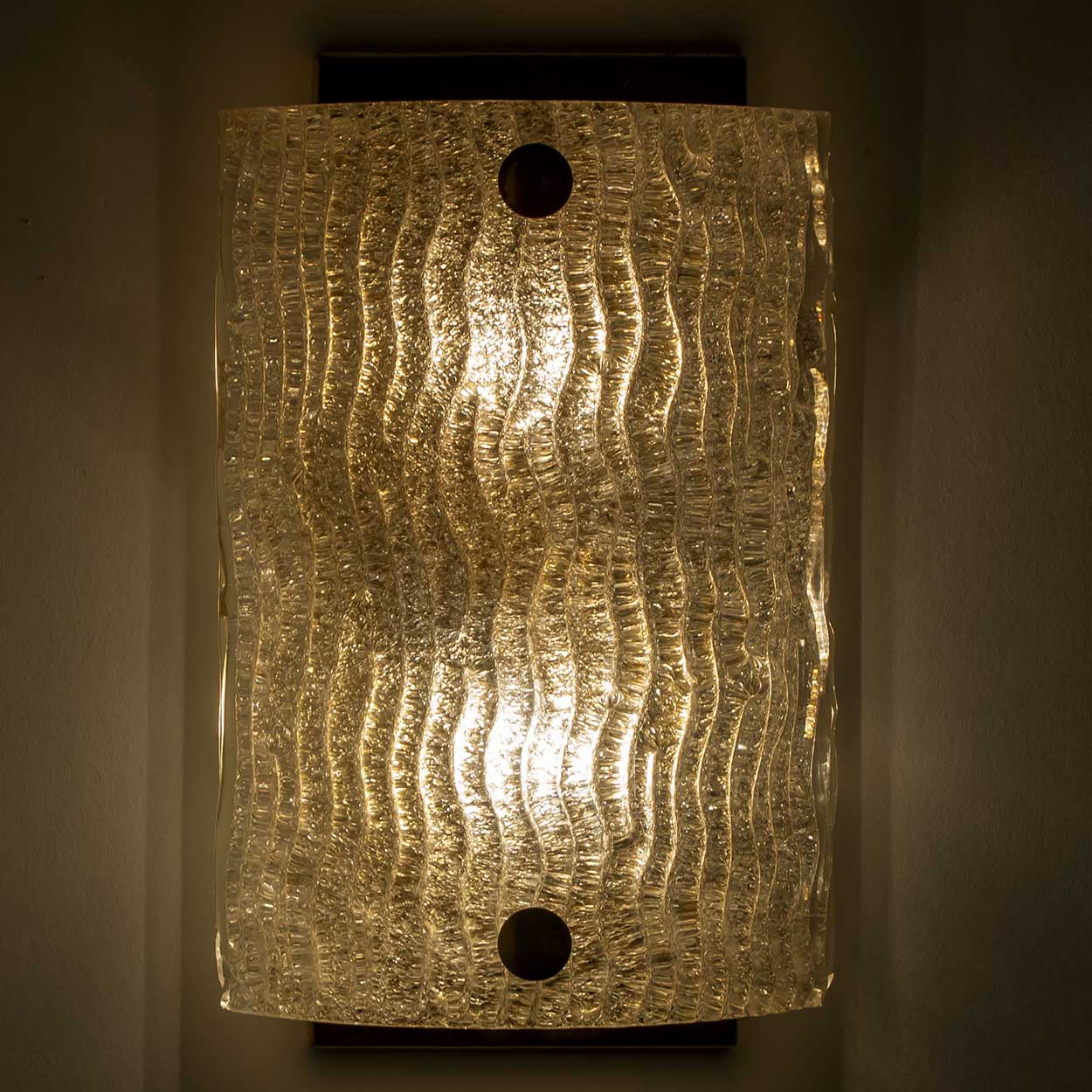 1 of the 4 Waved Glass Gold Wall Lights Kalmar, 1970s