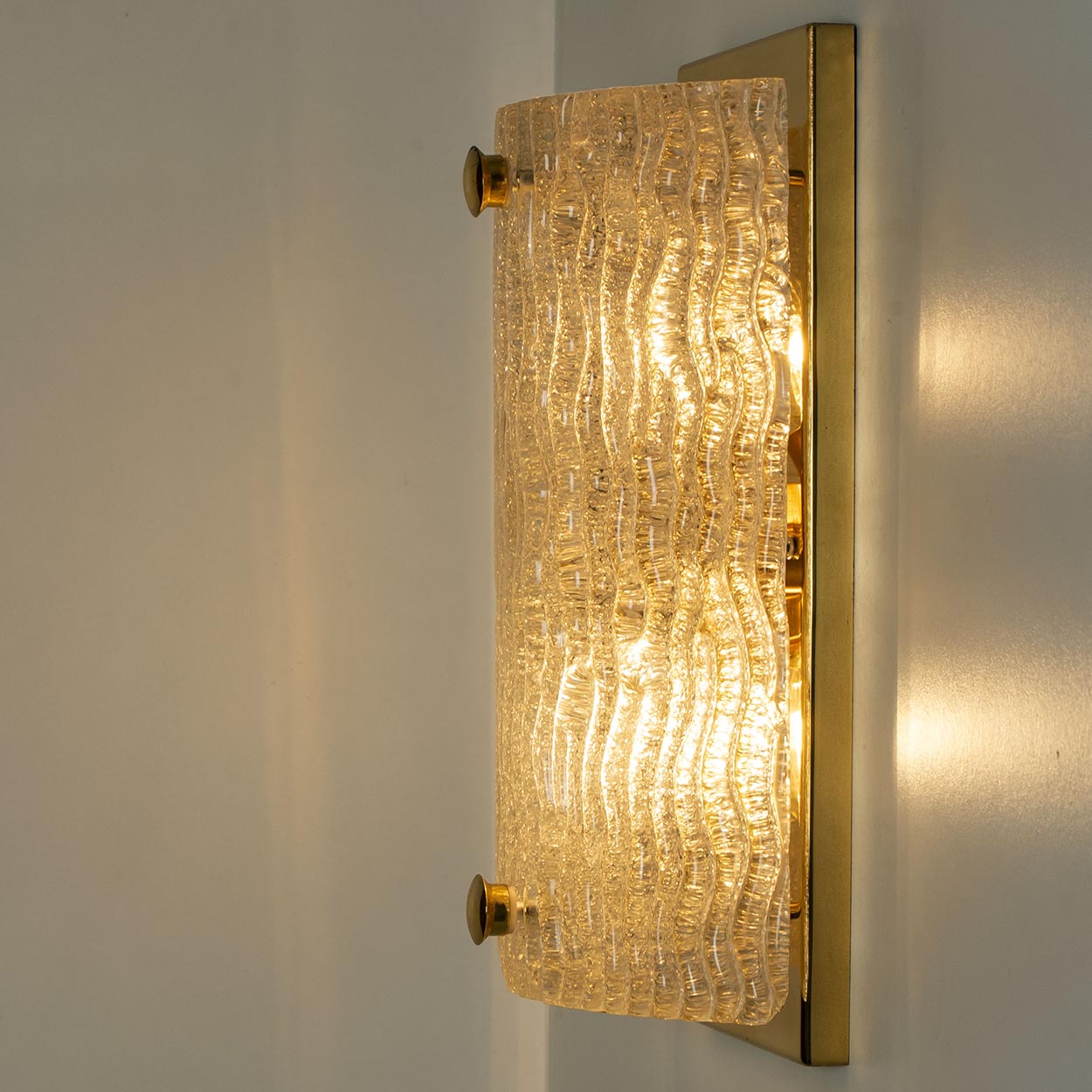 1 of the 4 Waved Glass Gold Wall Lights Kalmar, 1970s