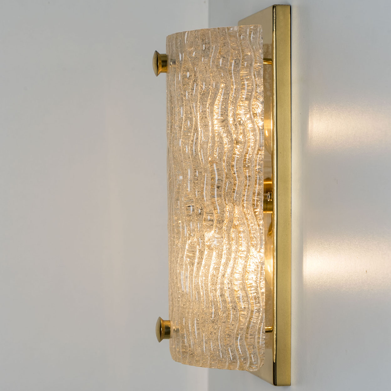 1 of the 4 Waved Glass Gold Wall Lights Kalmar, 1970s