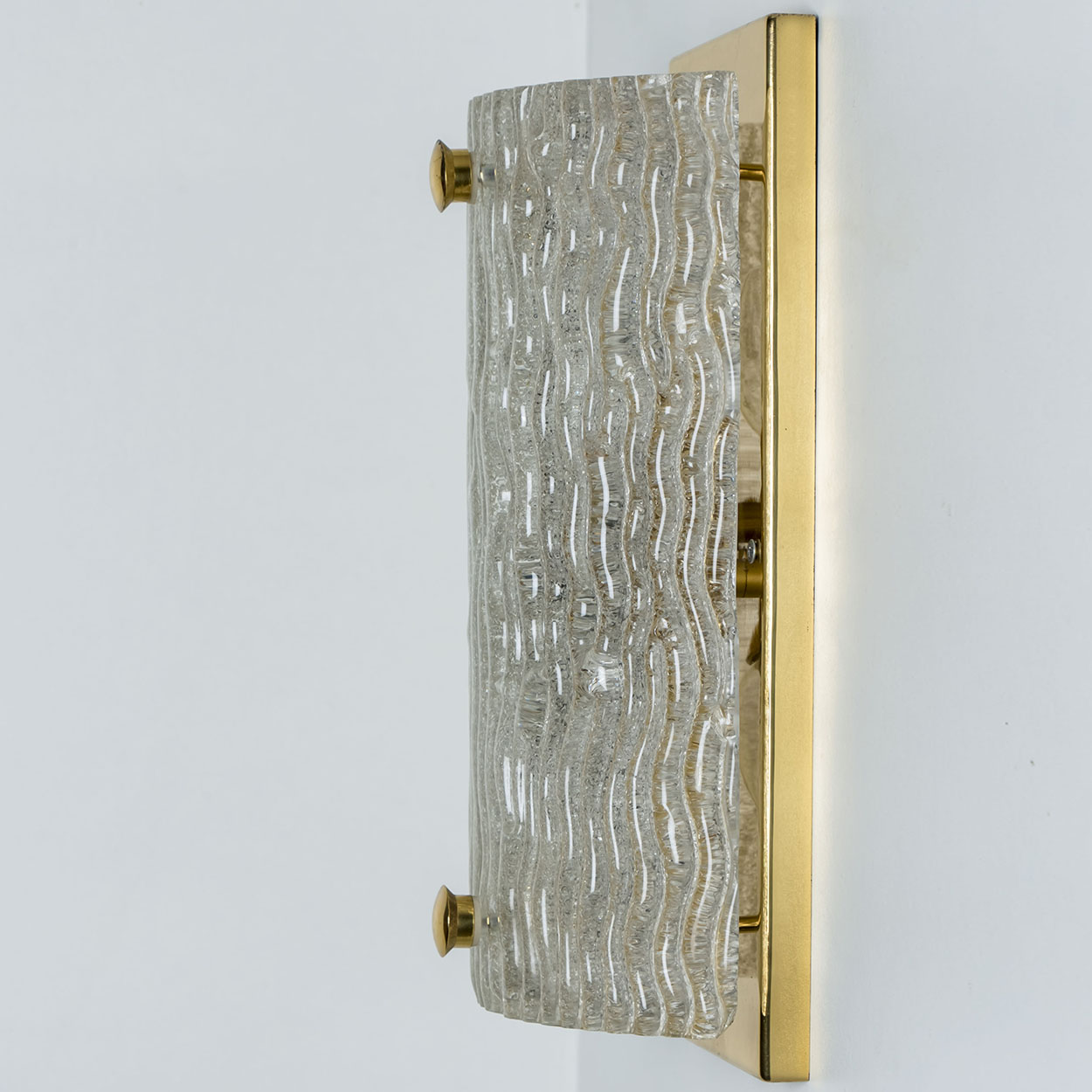 1 of the 4 Waved Glass Gold Wall Lights Kalmar, 1970s