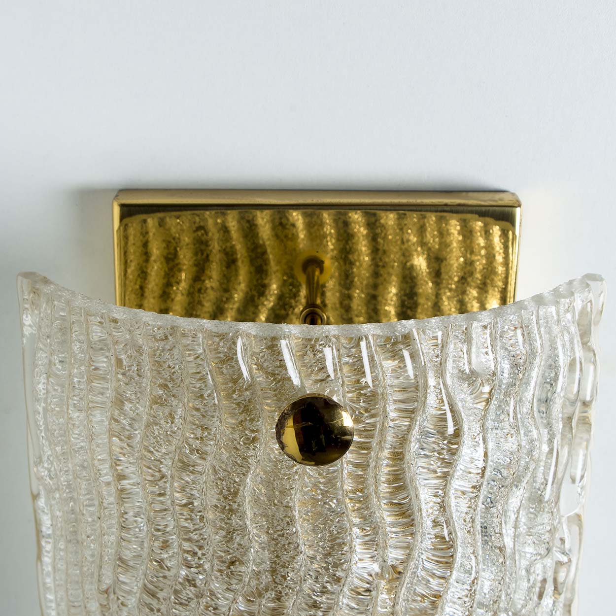 1 of the 4 Waved Glass Gold Wall Lights Kalmar, 1970s