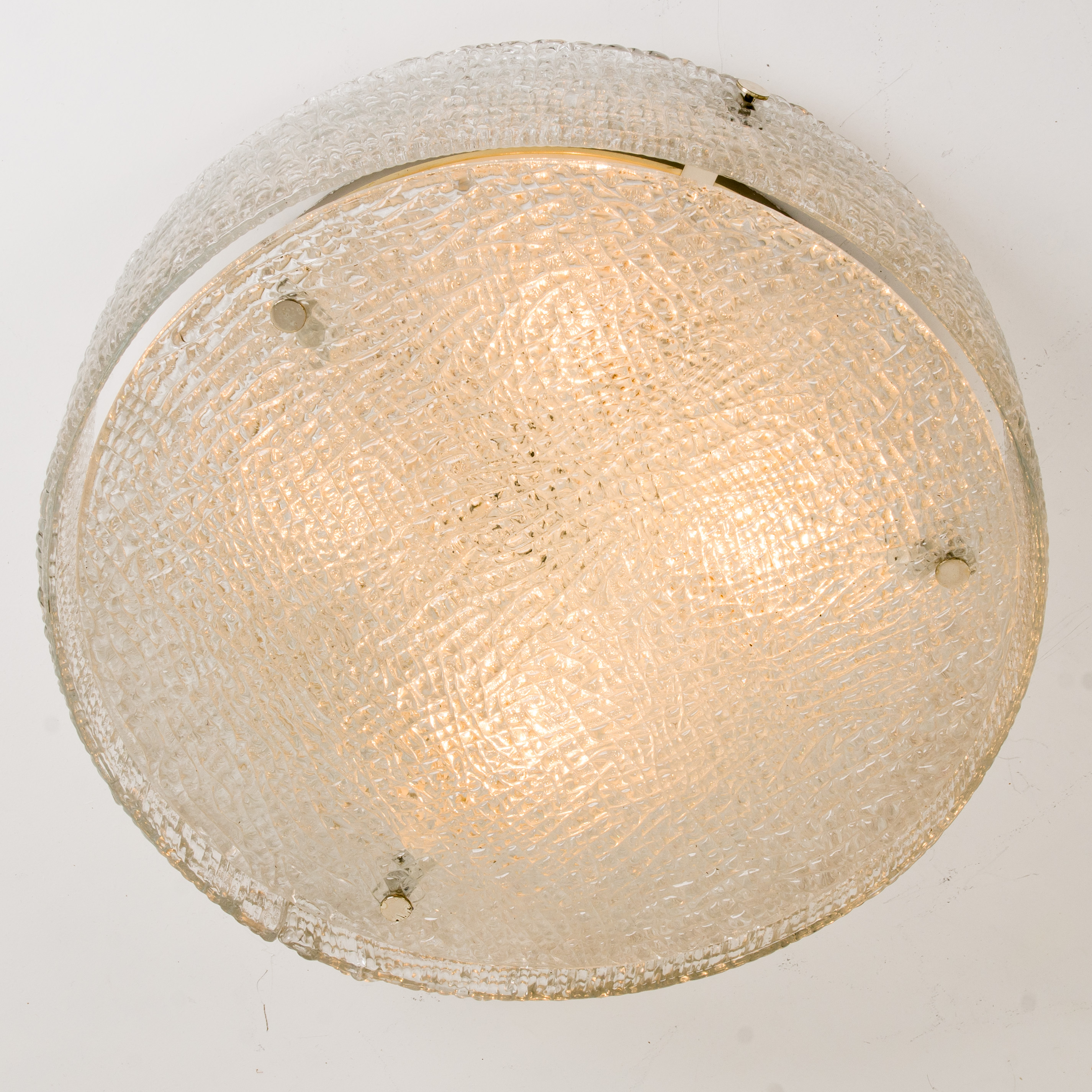 XL Frosted Glass Flush Mount Ceiling Lamp by Kaiser, Germany, 1960s