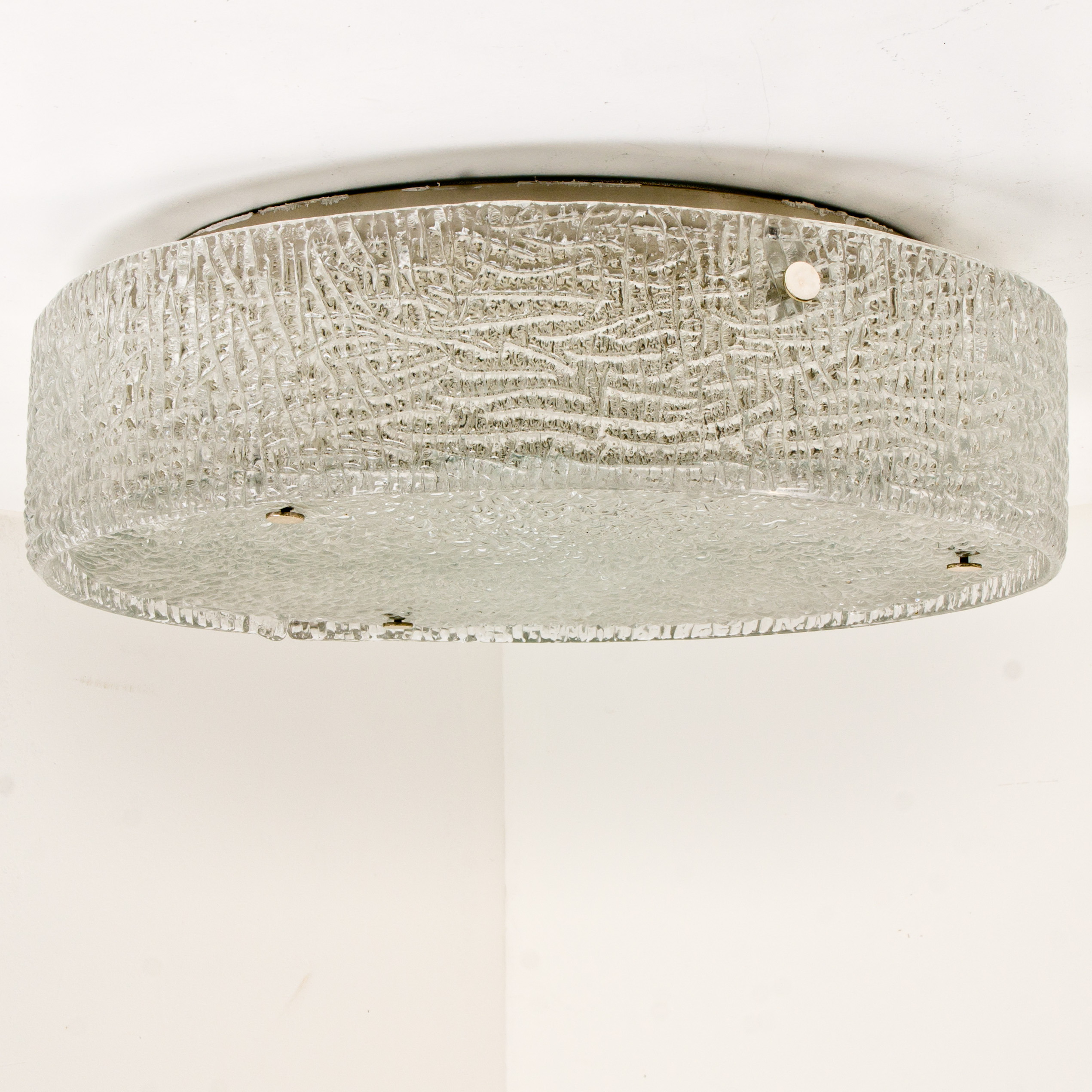 XL Frosted Glass Flush Mount Ceiling Lamp by Kaiser, Germany, 1960s