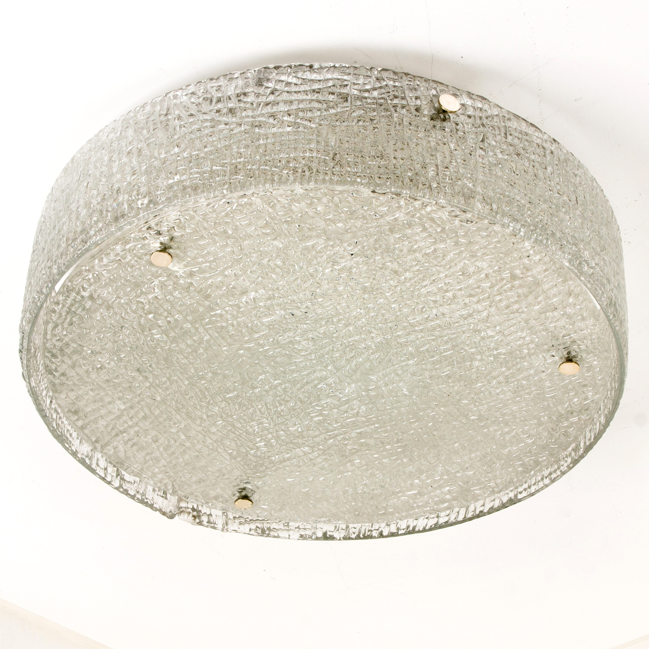 XL Frosted Glass Flush Mount Ceiling Lamp by Kaiser, Germany, 1960s