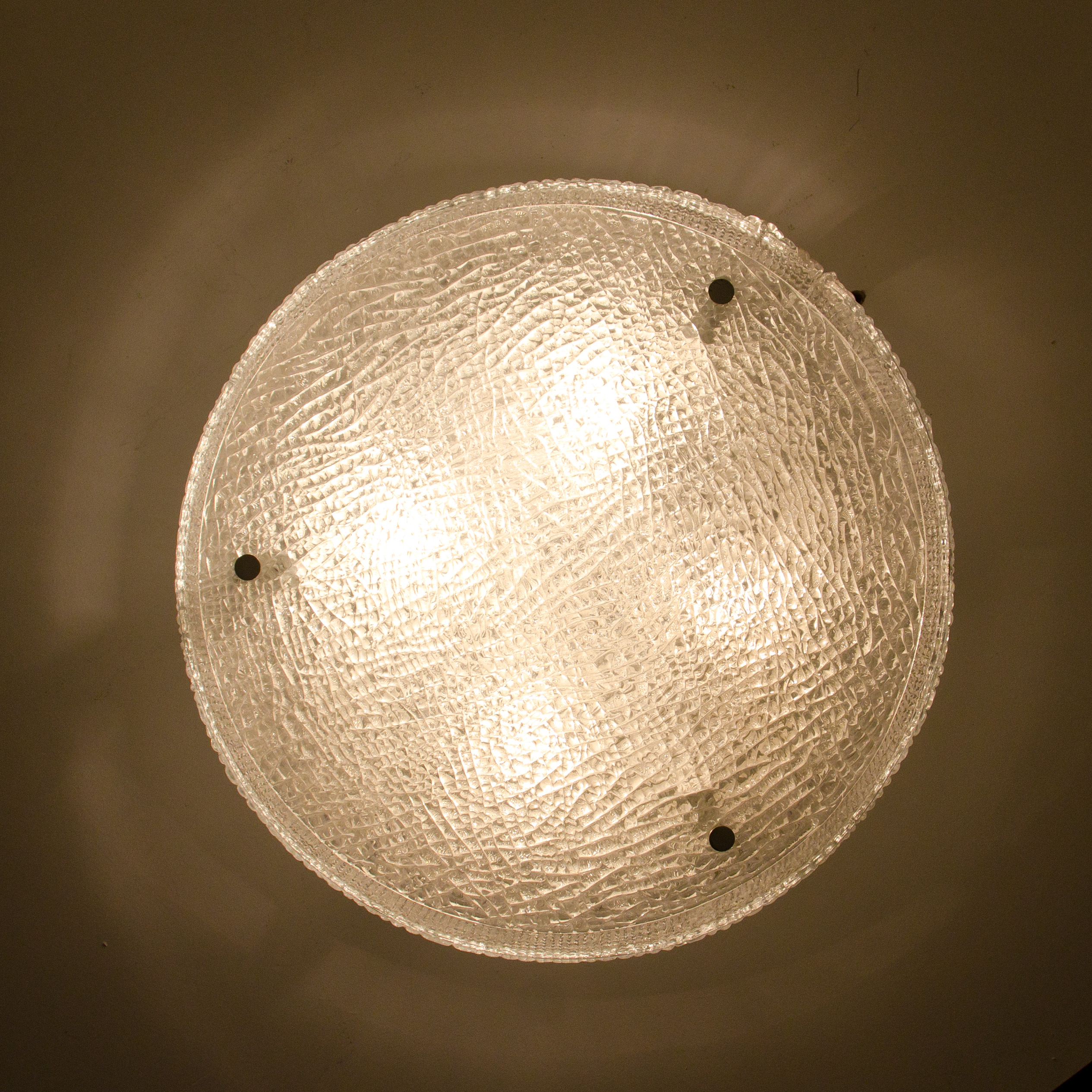 XL Frosted Glass Flush Mount Ceiling Lamp by Kaiser, Germany, 1960s