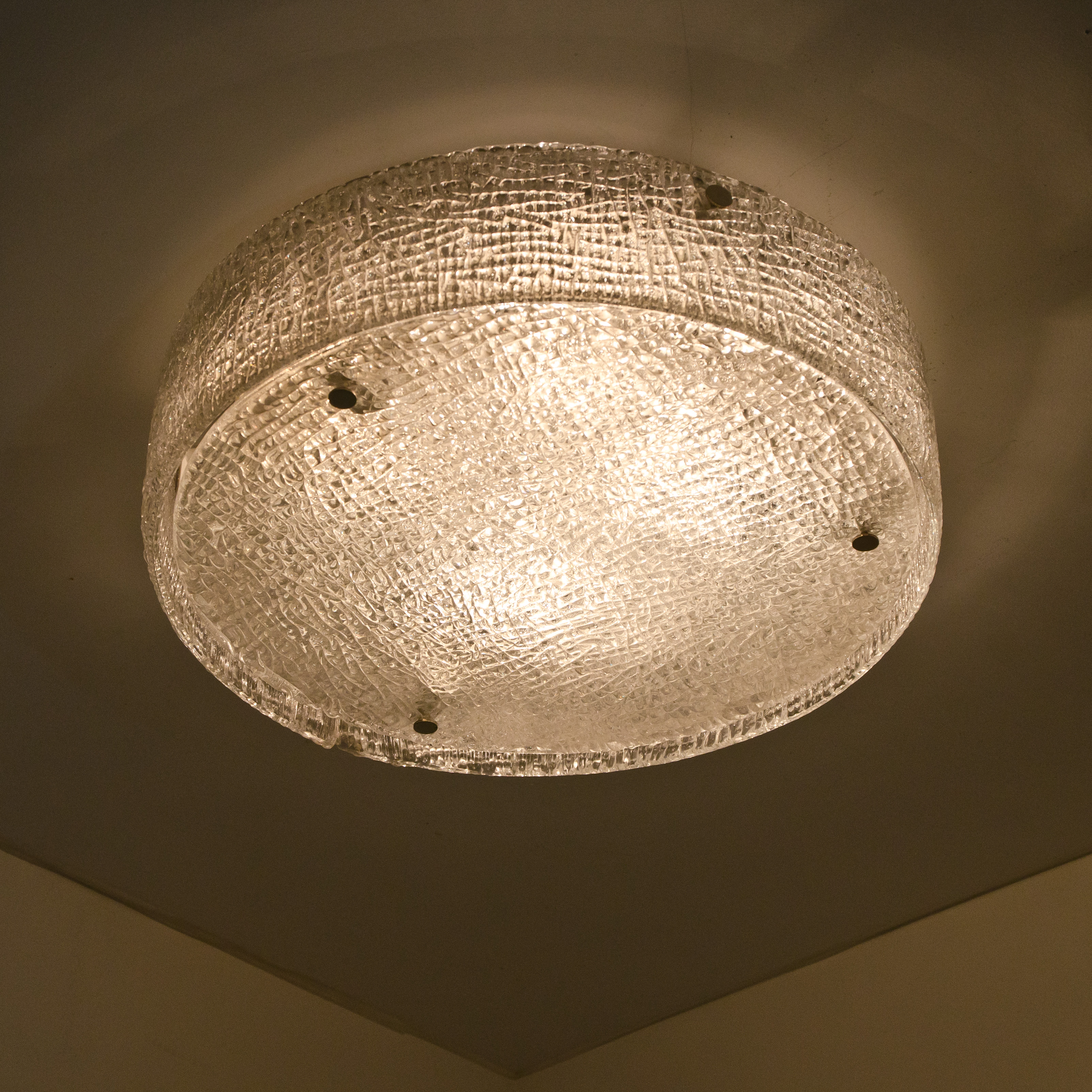 XL Frosted Glass Flush Mount Ceiling Lamp by Kaiser, Germany, 1960s