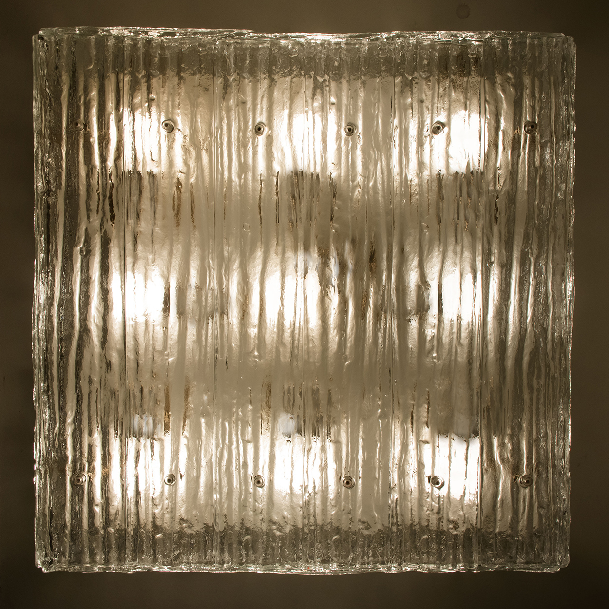 Extra Large Textured Glass Square Flush Mount by Kalmar, Austria 1960